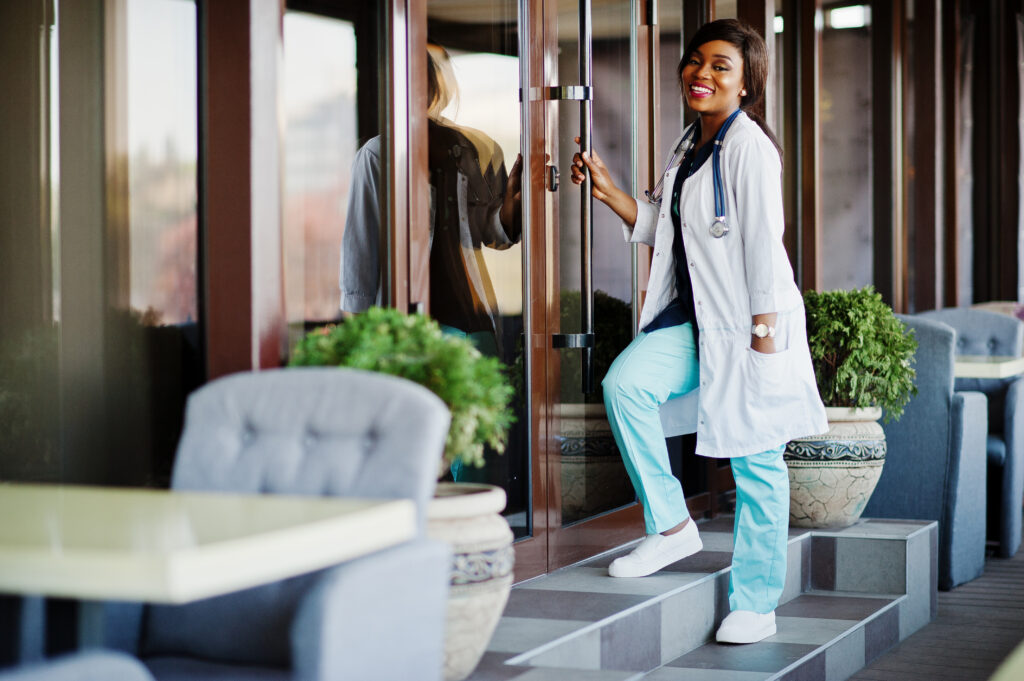 Healthcare professional standing in a medical office